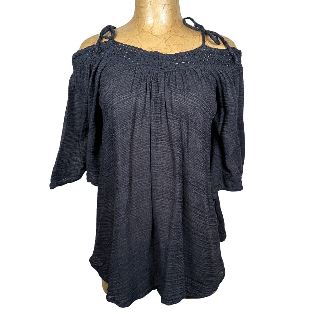 Billabong Black Boho Off the Shoulder Crochet Gauze Top Witch Fairy Gauze